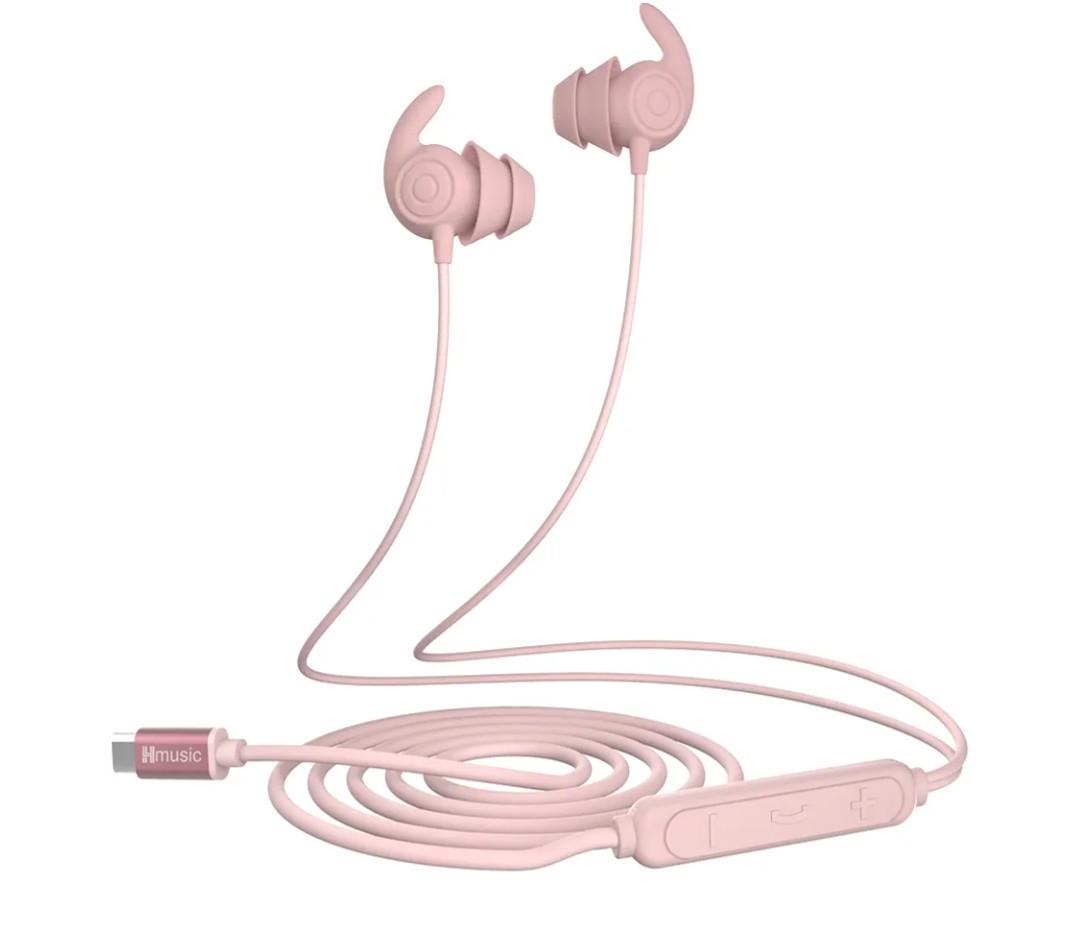 Hmusic Sleep Earbuds,USB C Wired Sleep Headphones for Side Sleepers,30dB Noise Isolate Sleep Earplugs w/Mic,2g Lightweight Soft Silicone,Flat Thin Bed Earphones for Relax,Focus,Travel,Yoga(Pink)