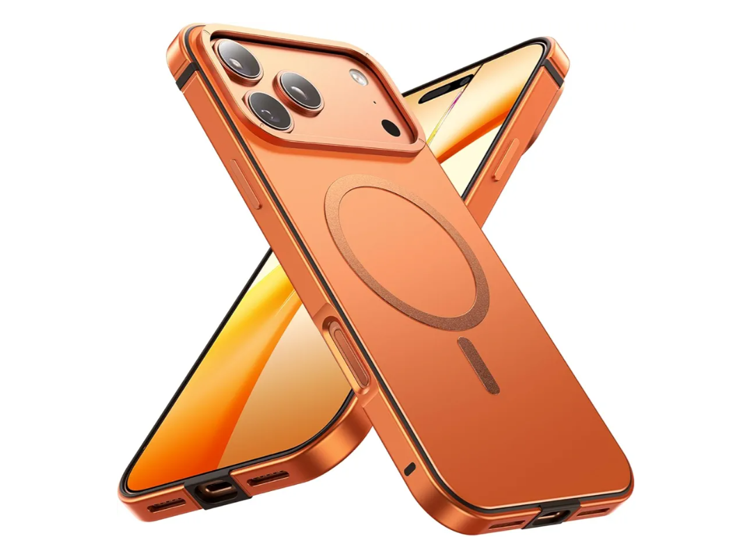 Magnetic Metal for iPhone 17 Pro Max Case, [1:1 Original Grip] Fit for MagSafe [Military-Grade Protection] with Shockproof Anti-Lining Slim Cover for iPhone 17 Pro Max Phone Case,Orange