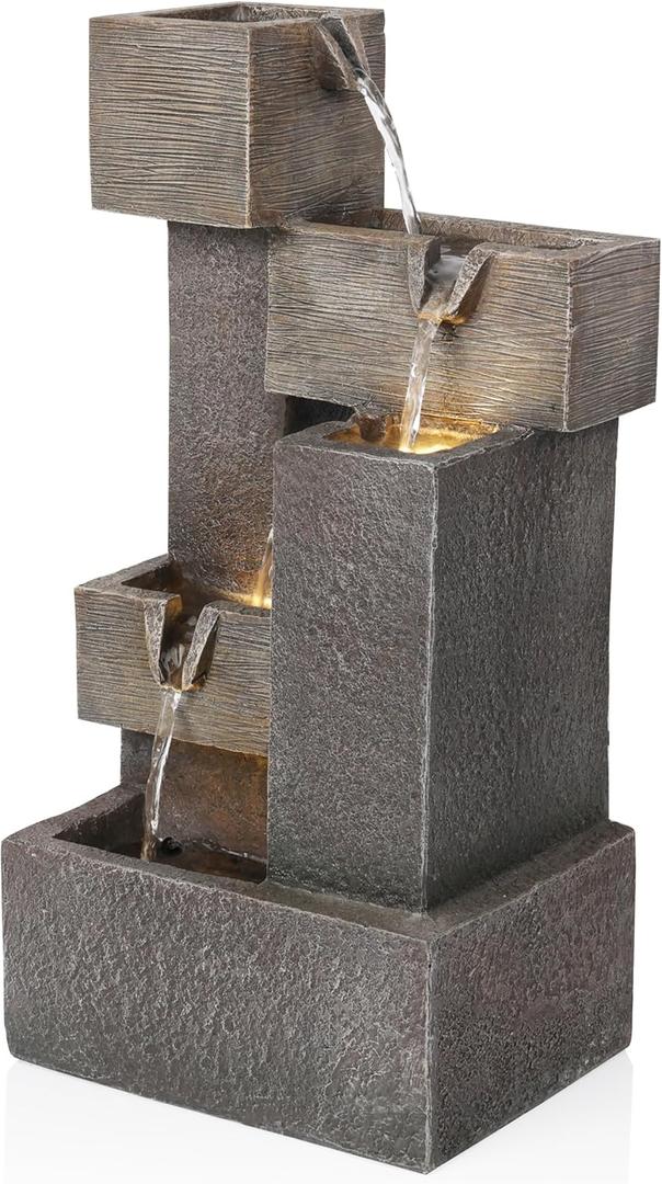 Alpine Corporation ZDQ110 19" Indoor/Outdoor Multi-Tier Water Fountain with LED Lights  Cascading Waterfall Feature for Gardens, Patios, Yards, and Home Dcor, Gray