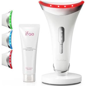 Red Light Therapy for Face and Neck, Renewal Face Lift Device with Vibration Tech, 3 in 1 Face Massager Tool with Thermals, True Beauty Glow Facial Sculptor for Wrinkles, Double Chin-White