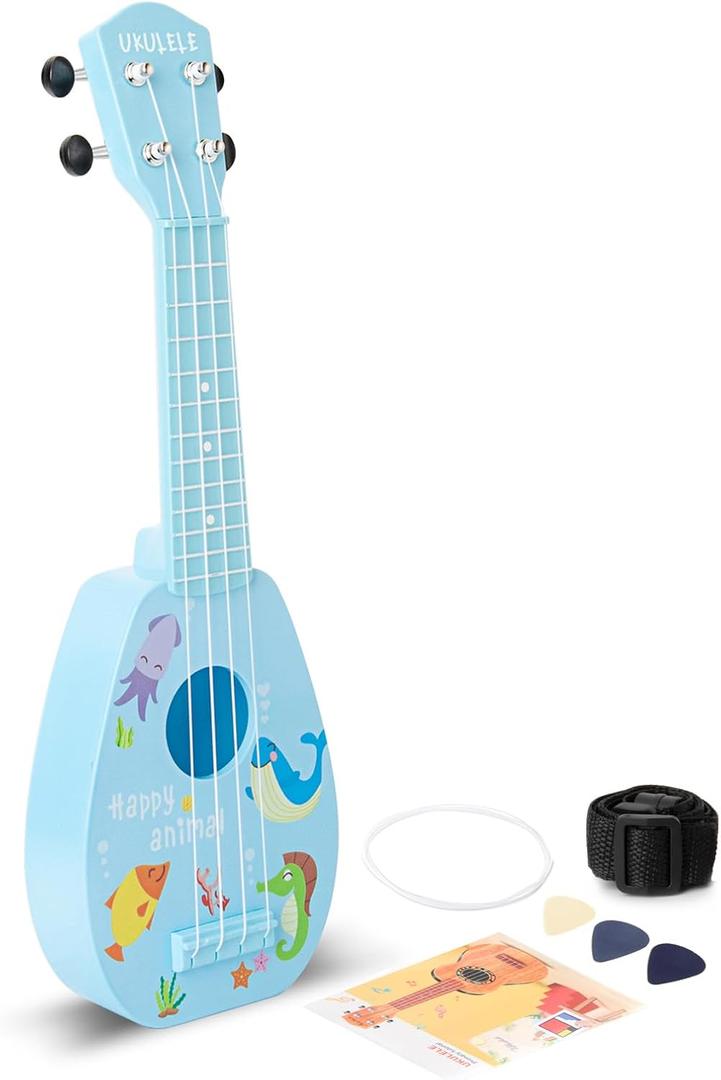 YOLOPARK 17" Kids Toy Guitar for Girls Boys, Mini Toddler Ukulele Guitar with 4 Strings Keep Tones Can Play for 3, 4, 5, 6, 7 Year Old Kids Musical Instruments Educational Toys for Beginner (Blue)