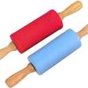 2 x Small Wooden Handle Rolling Pin for Kids - Non-Stick Silicone Rodillo for Reposteria & Masa