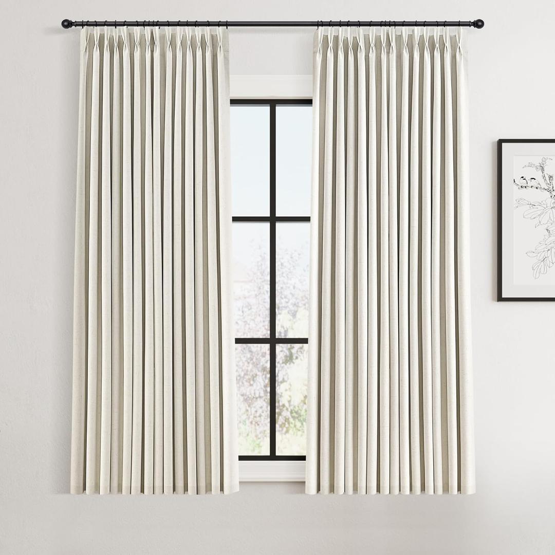 Joywell Pinch Pleated 100% Blackout Short Curtains for Bathroom 45 Inches Long 2 Panels Set Thermal Insulated Soundproof Natural Linen Pleated Curtains for Loft Basement Window Treatments 40x45 Cream