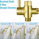 Brass Shower Arm Diverter Valve for Hand Held Showerhead and Fixed Spray Head,G 1/2 3-Way Bathroom Universal Shower System Replacement Part (Brushed Gold)