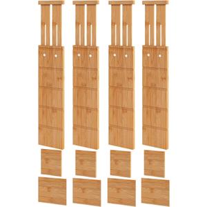 4.4" High Bamboo Drawer Dividers with Inserts, Kitchen Adjustable Drawer Organizers, Expandable Organization for Home, Office, Dressers, and Bathroom, 4 Divider with 8 Insert (4.4" Tall, 16.5"-22" Long)