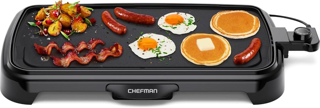 Chefman XL Electric Griddle with Removable Temperature Control, Immersible Flat Top Grill, Burger, Eggs, Pancake Griddle, Nonstick Extra Large Cooking Surface, Slide Out Drip Tray, 10 x 20 Inch