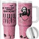 Halloween Scary Mask Tumbler with Lid and Straw 40oz Stainless Steel Travel Coffee Mug Horror Theme Double Wall Insulated Cup Funny Gift for Women Men (Pack of 1)