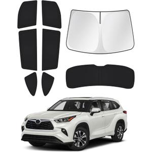Canvcle Windshield Sun Shade for 2020-2025 2026 Toyota Highlander Accessories Side Rear Window Shade Cover Set Window Sun Visor Privacy for Camping Keep Vehicle Cool Black 8PCS