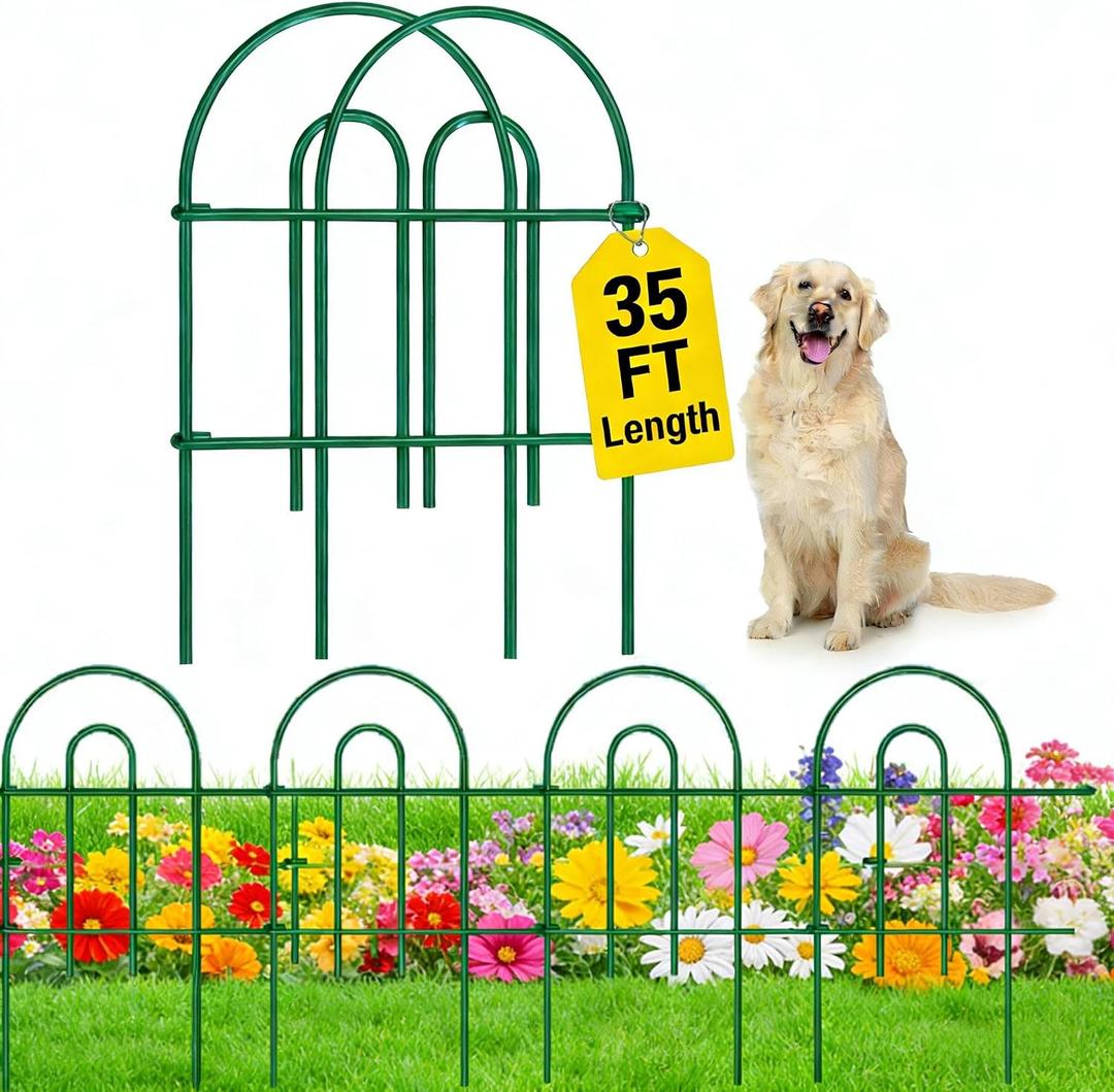 AMAGABELI 25 Panels 24in(H)35ft(L) Decorative Garden Fence No Dig Rustproof Metal Pre-Linking Fence Panels Garden Edging Border Animal Barrier Fencing for Flower Beds Yard Patio Outdoor Decor Green