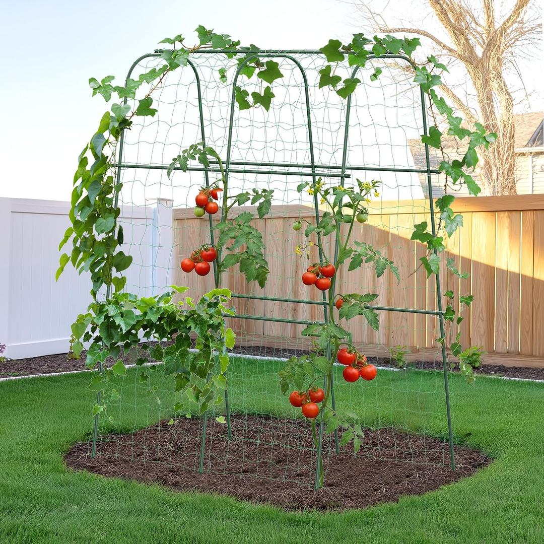 HIRALIY Cucumber Trellis for Climbing Plants Outdoor, 5.25ft Tall Heavy Duty Metal Garden Arch Trellis, Rustproof Plant Support Tunnel for Tomato, Grape, Bean, Raised Bed and Vegetable Gardens, Green, 66"l X 36"w X 63"h-tunnel Trellis (Pink, XL)
