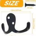 20Pcs Double Hooks For Hanging Heavy Duty Coat Hooks Bulk Double Prong Utility Hook Rustic Black Metal Hooks Wall Mounted for Living Room Bathroom Kitchen Bedroom for Towel Coat Bag Scarf Hat Key Cup