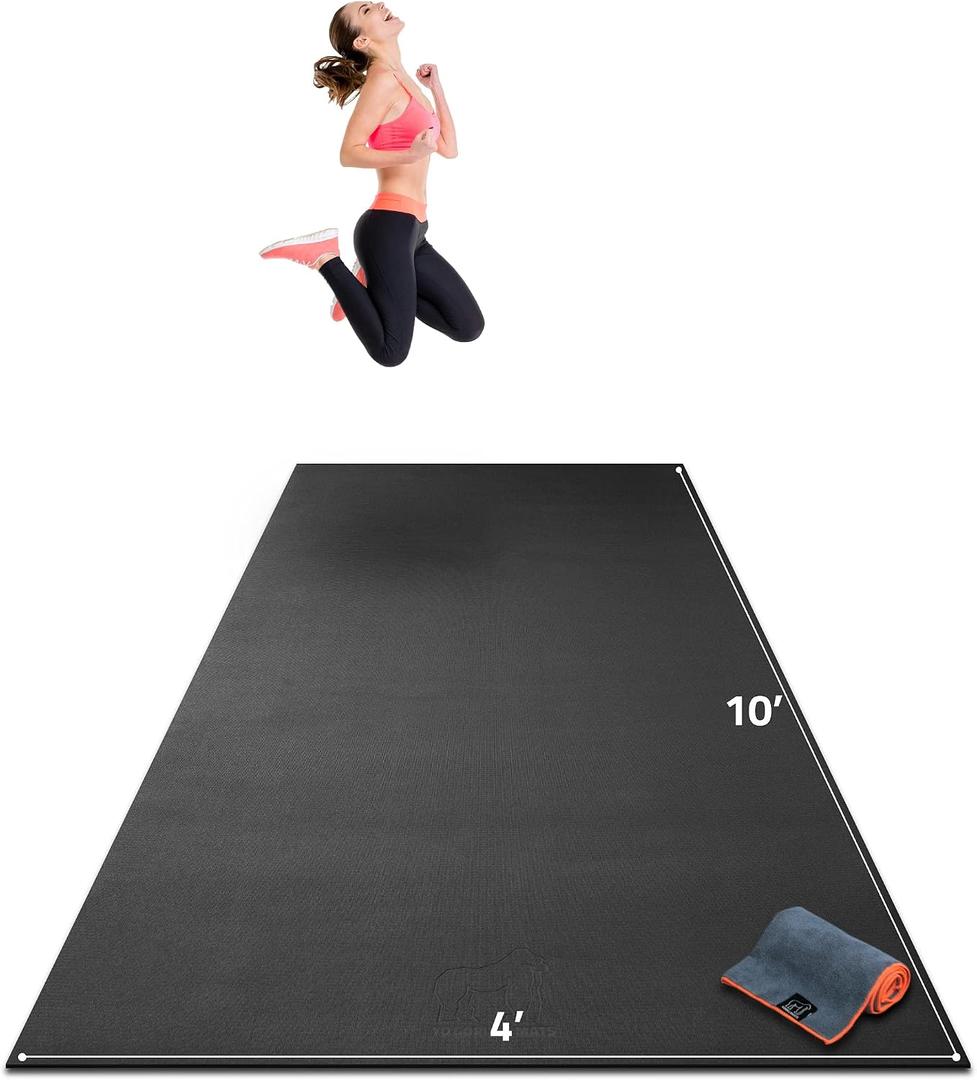 Gorilla Mats Large Exercise Mat 6'x4', 7'x4', 7'x5', 8'x4', 10'x4' (1/4" Thick) Ultra Durable Workout Mat for Home Gym Flooring Non-Slip, Flat Fitness, Yoga & Weight Lifting Floor Mat