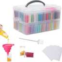 Douorgan 2-Tier Diamond Painting Storage Containers Portable Bead Organizer and Storage Box Stackable Arts & Crafts Organizers for Nail Charms Seed, 160 Rectangular, Funnel, Stickers