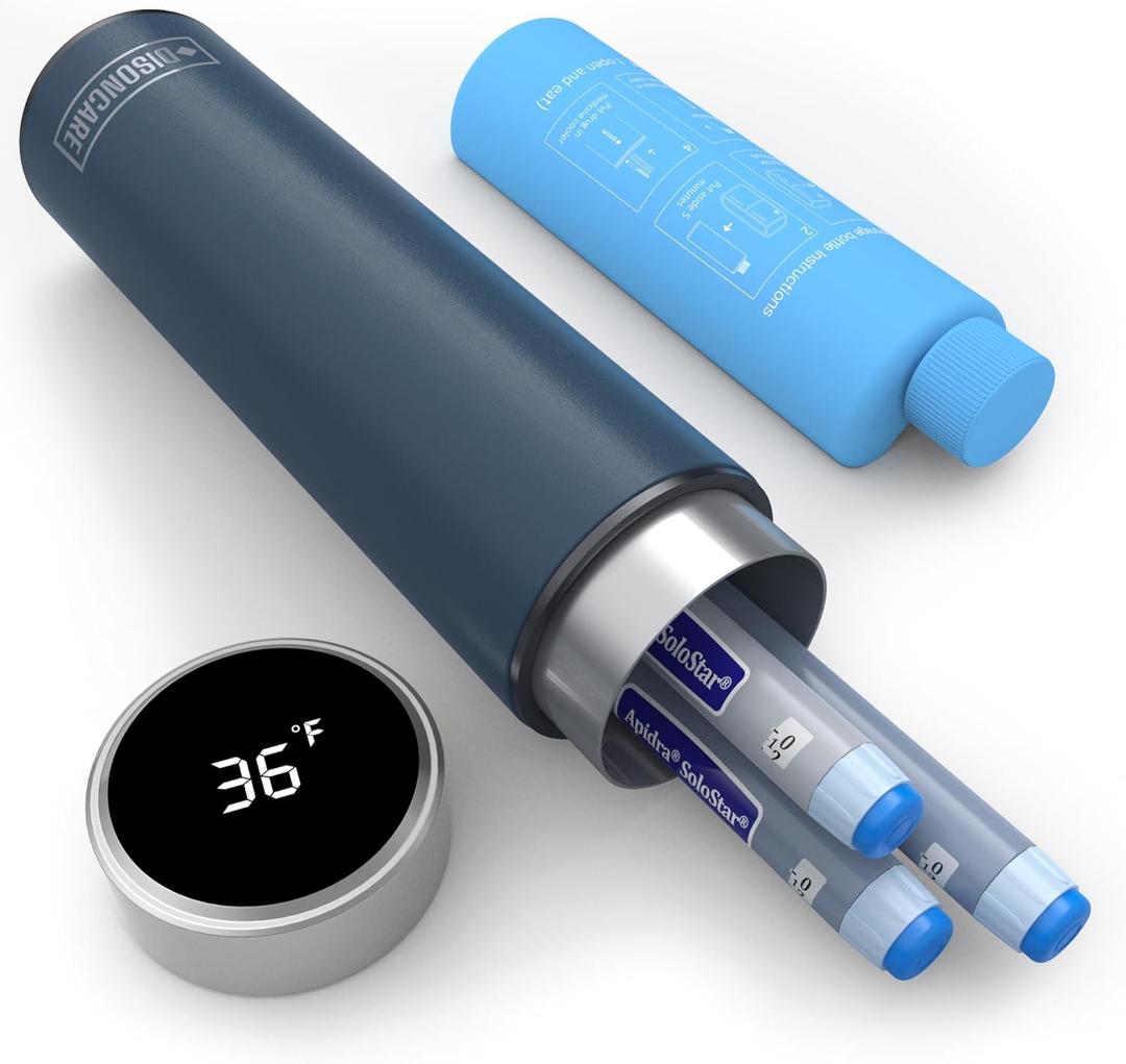 DISONCARE Odyssey 60H Insulin Cooler Travel case Digital Display Medication Cooler for Medicine Travel TSA Approved Ice Pack Diabetic Medical Cooler Diabetes Bag EpiPen with QR Medical Tag(Navy Blue