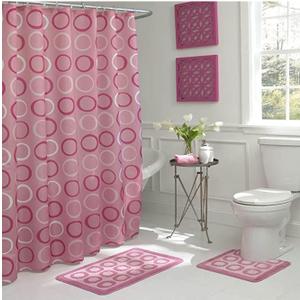 Creative Home Ideas 15-Piece Bathroom Shower Curtain Set  Set of 1 Shower Curtain & 12 Metal Hooks & 1 Bath Mat & 1 Contour Mat, Modern Bathroom Dcor, Machine Washable, Terrell Dusty Rose (72"x72")