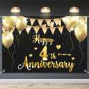 HAMIGAR 6x4ft Happy 4th Anniversary Banner Backdrop - 4 Wedding Anniversary Decorations Party Supplies - Black Gold