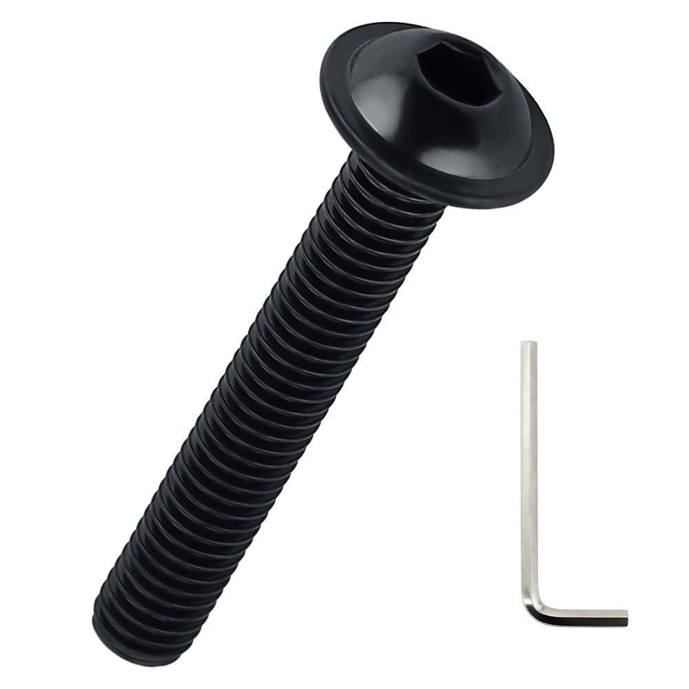 M8-1.25 x 45mm Flanged Button Head Socket Cap Screws (12 Pcs), 304 Stainless Steel 18/8, Black Oxide Coated, Allen Hex Drive, Fayeploo (With Hex Wrench)