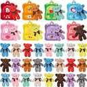 Valentines Gift Cards for Kids, 24 Packs Valentines Plush Bears Toy Stuffed Animal Plush Toys for Kids Girls Boys Valentines Classroom School Exchange Prize Party Favors Gifts