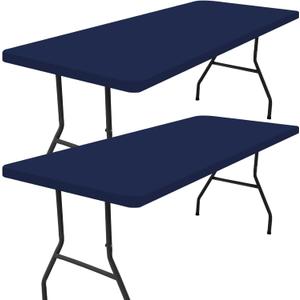 Smiry 2 Pack Rectangle Picnic Table Cloth, Waterproof Elastic Fitted Tablecloths, Washable Polyester Rectangular Patio Table Cover for Camping, Indoor and Outdoor (Navy, 36"x60")