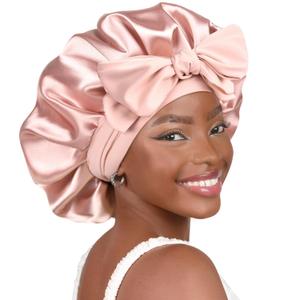 YANIBEST Silk Bonnet for Sleeping Women Satin Bonnet Double Layer Satin Lined Hair Bonnet with Tie Band Curly Hair Blush Pink (Large)
