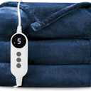 HYLEORY Heated Electric Blanket Throw, 2-Layer Cozy Warm Flannel 50" x 60", Heating Blanket with 9 Heating Levels, 2/ 4/ 6/ 10 Hours Auto Off, Fast Heating Winter Blanket, Navy Blue