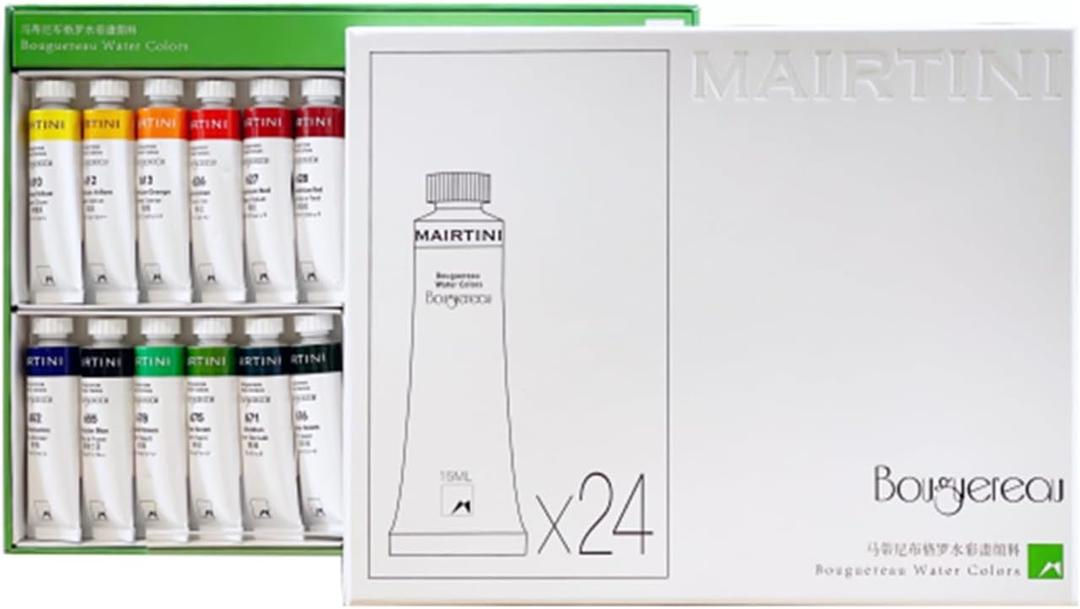 Mairtini Bouguereau Artists Grade Watercolor Paint Set 24 Colors 15ml