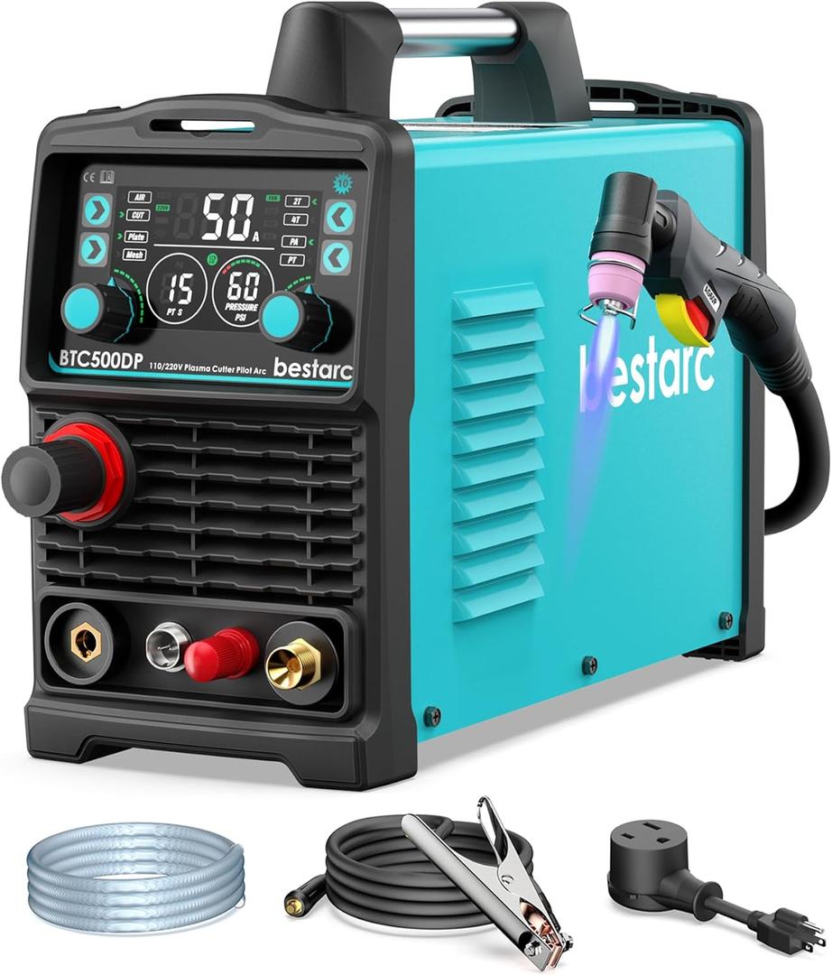 bestarc Plasma Cutter, [Pilot Arc][Large LED Display][Air Sensor] 50A bestarc Plasma Cutter Machine 110/220V Dual Voltage, 1/2 Inch Clean Cut 4/5 Inch Max Cut, Post Flow Mesh, 2T/4T for Beginners DIY