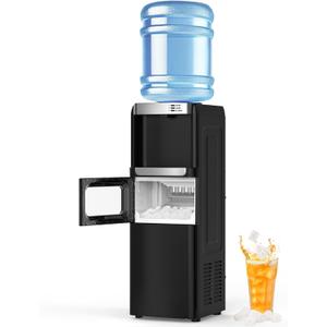 Water Dispenser with Ice Maker Function, Top Loading Hot and Cold Water Cooler for 5 Gallon Bottle - Includes Child Safety Lock - Water Machine for Home, Office, Garage - Black