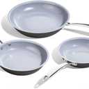 KITEXPERT Non Stick Frying Pans Set, Titanium Ceramic Pan Skillet Set Non Toxic, 8" 9.5" 11" Nonstick Frying Pan, Stainless Steel Handle, Dishwasher & Oven Safe, PFAS & PTFE & PFOA Free, Grey (Gray)