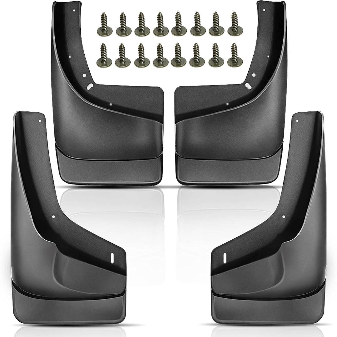 YHTAUTO Set of 4 Mud Flaps Splash Guards Accessories Replacement for Chevrolet Silverado 1500 2500 HD 3500 Tahoe & GMC Yukon Sierra, with Factory Fender Flares, Front and Rear LH RH, Black