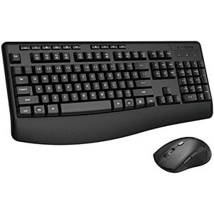Wireless Keyboard and Mouse Combo, E-YOOSO 2.4GHz Full Sized Ergonomic Wireless Keyboard with Wrist Rest, 3 DPI Adjustable and 6 Buttons Cordless USB Mouse for Computer, Laptop, PC, Windows (Black)