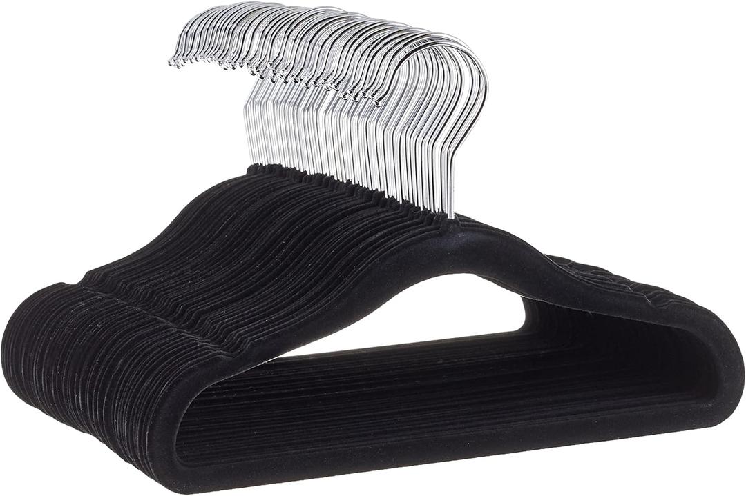Kids Velvet, Non-Slip Clothes Hangers for Infant and Toddler, 11.6 in (for baby clothes), Pack of 50, Black