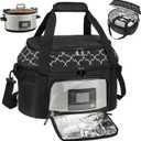 Slow Cooker Carrying Bag Compatible with 6-8 Quart CrockPot and Hamlton Beach,Portable Double-Layer Insulated Travel Carrier Case with Lid Fastener and See-through Window,Bag Only (Black)