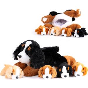 Skylety 5 Pcs Dog Stuffed Animal Puppy Stuffed Animal with Babies Inside 1 Big Mommy with 4 Mini Baby Cute Soft Puppies for Children Birthday Party Adopt a Dog Party Favors (Mountain Dog)