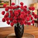 INQCMY Artificial Flowers 12pcs Ball Chrysanthemums for Weddings Silk with Stemsdiy Champagne Bouquets Indoor and Outdoor Decoration Kitchen Table Decor (Red)