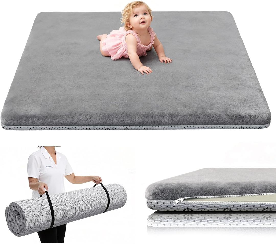 Baby Play Mat 50 x 50, Thick Baby Play Mat for Floor, Ultra Soft Playpen Mat, Machine Washable Tummy Time Foam, Non-Slip Bottom Helps Cushion, for Kids, Infant and Toddler Crawling (Grey)