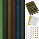 Book Binding Cloth Materials Kit, Includes 12''x16'' Velvet Bookcover Fabric 24 Decorative Corner 2 Iron on Vinyl Sheet Bone Folder Tool, Backing Paper, for Old Book DIY Craft Supplies(Green Series)