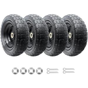 10-Inch Solid Replacement Tire and Wheel 4.10/3.50-4" - Flat Free Tires for Cart, Dolly, Hand Truck, Generator, Lawnmower, Garden Wagon with 5/8” Axle Bore Hole - Double Sealed Bearings (4)