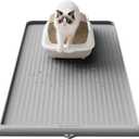 Cat Litter Mat 36x24 Inch, Silicone Litter Box Mat with Raised Edge and Diversion Groove, Waterproof Litter Trapping Mat, Easy to Clean Cat Mat for Litter Box, Grey