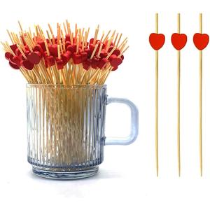 120 pcs 5.9 in long Red heart Bamboo Cocktail, Heart Toothpicks for Appetizers, Natural Bamboo Food Picks for Valentines Day,Propose Marriage,Wedding Party.
