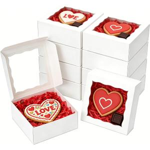 XINHPKGG 100pcs Cookie Boxes 4x4x2 Inch Bakery Boxes with Window Dessert Treat Box Chocolate Covered Strawberries Box for Wedding Party Birthday