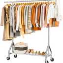 HYSEYY Heavy Duty Clothes Rack Load 450 LBS, Metal Garment Rack, Standing Rolling Clothing Rack for Hanging Clothes with Sturdy Wheels & Shelves, Portable Closet Wardrobe Rack,Sliver