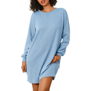Ekouaer Nightgowns for Women Long Sleeve Sleep Shirts Waffle Knit Nightshirts Soft Sleep Dress Oversized Sleepwear (Small, Light Blue )