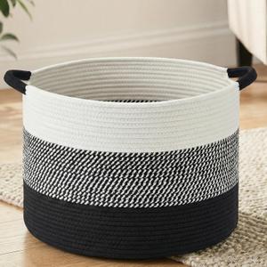 Artfeel 100L Large Cotton Rope Basket, Decorative Woven Blanket Storage for Living Room, Boho Toy Storage & Toy Box for Kids, Versatile Laundry Basket & Nursery Hamper for Blankets(Black)