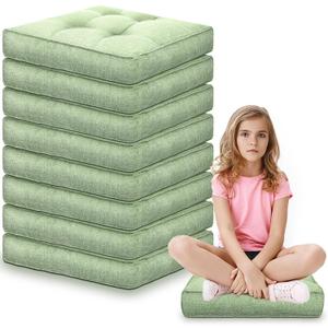 Fumete 8 Pcs Square Floor Pillows for Kids and Adult 16''x16'' Flexible Seating Floor Cushion for Classroom Multicolor Meditation Cushions for Home Daycare Preschool Yoga Meditation (Green)