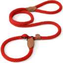Mile High Life Slip Leads for Dogs | Heavy Duty Dog Training Leash | 5 Feet No Pull Slip Leashes w Leather Tip | Red Rope Lead for Dogs Outside