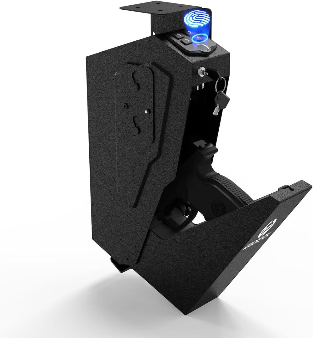 HARDROCK Gun Safe for Pistols, Biometric Wall Mounted Handgun Safe Box for Desk, Bedside,TruckDrop Down Quick Access Security Safe with Fingerprint Keypad Lock for Home nightstand