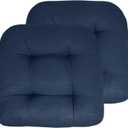 Sweet Home Collection Patio Cushions Outdoor Chair Pads Premium Comfortable Thick Fiber Fill Tufted 19" x 19" Seat Cover, 2 Count (Pack of 1), Navy Blue