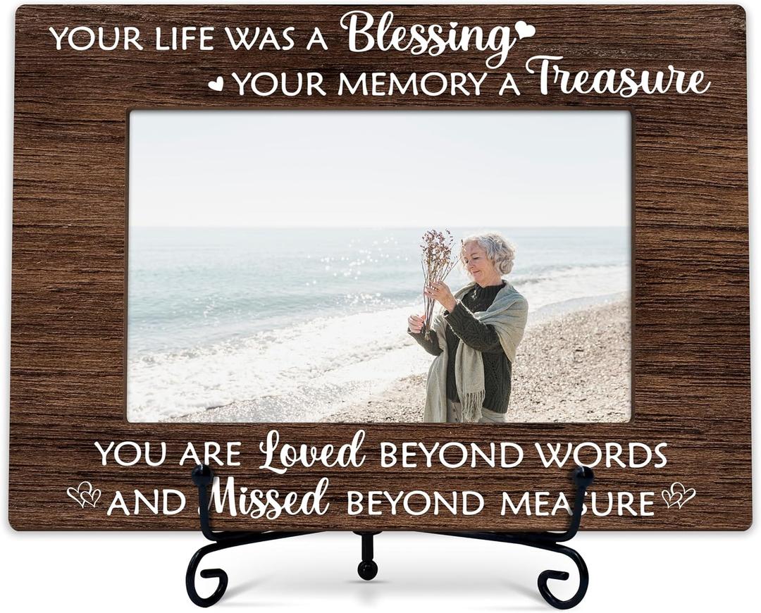 Sympathy Photo Frame Gifts, In Memory of Loved One Remembrance Frames, Your Life Was A Blessing Themed Sympathy Wooden Picture Frame With Stand, Bereavement Gifts For Loss Of Family Friends -36