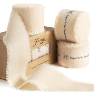 Beige Ribbon 1.5 Inch x 21 Yards Natural Cotton Frayed Edge, 3 Rolls